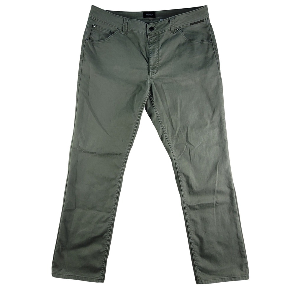 Marmot Pants Mens 38x32 Green Cotton Polyester Stretch Chino Straight Leg Casual